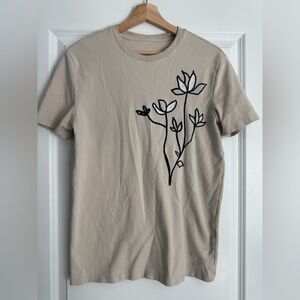 EXPRESS Floral Embroidered Tan T-Shirt